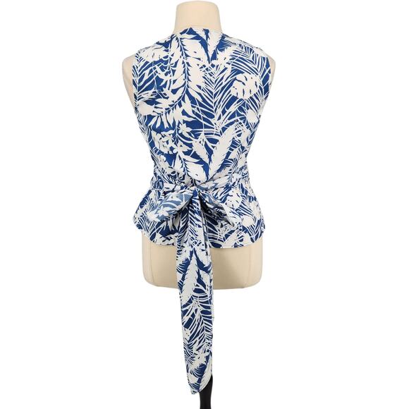 Ann Taylor Tropical Leaf Palm Print Wrap Blouse - Picture 4 of 8